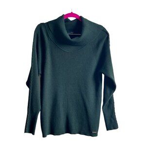 Tahari Dolman Sweater Cowl Neck Rib Braid Detail Pullover Forest Green Womens S